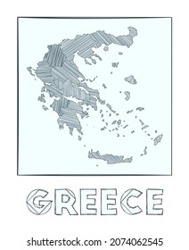 Mapa de boceto de Grecia. Mapa dibujado a mano en escala de grises del país. Regiones llenas con rayas de hachure. Ilustración vectorial.