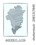 Sketch map of Greenland. Grayscale hand-drawn map of the country filled with hachure stripes. Vector illustration.