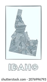 Mapa de boceto de Idaho. Mapa dibujado a mano en escala de grises del estado de estados unidos. Regiones llenas con rayas de hachure. Ilustración vectorial.