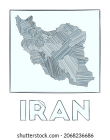 Sketch map of Iran. Grayscale hand drawn map of the country. Filled regions with hachure stripes. Vector illustration.