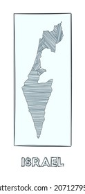 Sketch map of Israel. Grayscale hand-drawn map of the country. Filled regions with hachure stripes. Vector illustration.