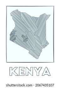 Sketch map of Kenya. Grayscale hand-drawn map of the country with filled regions and hachure stripes. Vector illustration.