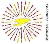 Sketch map of Kyrgyzstan. Sunburst around the country in flag colors. Hand drawn Kyrgyzstan shape with sun rays on white background. Vector illustration.