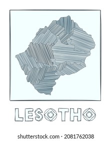 Sketch map of Lesotho. Grayscale hand drawn map of the country. Filled regions with hachure stripes. Vector illustration.