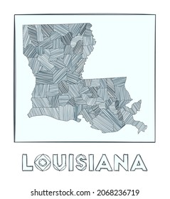 Sketch map of Louisiana. Grayscale hand drawn map of the us state. Filled regions with hachure stripes. Vector illustration.