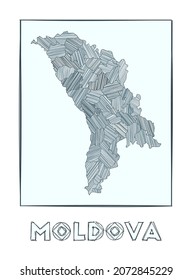 Sketch map of Moldova. Grayscale hand-drawn map of the country. Filled regions with hachure stripes. Vector illustration.