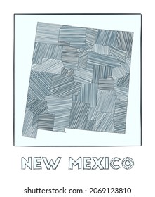 Sketch map of New Mexico. Grayscale hand-drawn map of the US state. Filled regions with hachure stripes. Vector illustration.