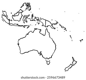 Sketch map of Oceania and Australia in doodle style, with irregular lines and freehand strokes.