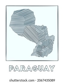 Sketch map of Paraguay. Grayscale hand drawn map of the country. Filled regions with hachure stripes. Vector illustration.