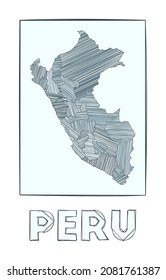 Sketch map of Peru. Grayscale hand-drawn map of the country filled with hachure stripes. Vector illustration.