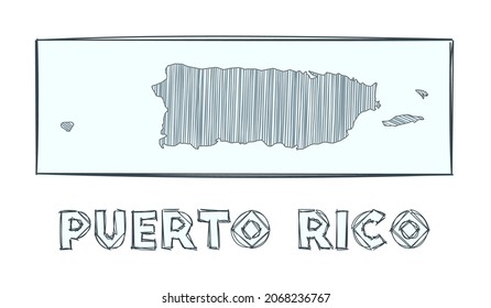 Sketch map of Puerto Rico. Grayscale hand-drawn map of the country. Filled regions with hachure stripes. Vector illustration.