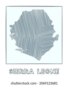 Sketch map of Sierra Leone. Grayscale hand drawn map of the country. Filled regions with hachure stripes. Vector illustration.