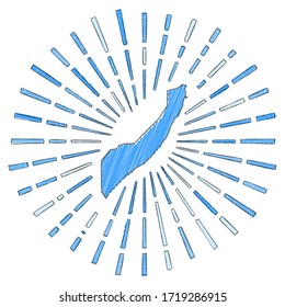 Sketch map of Somalia with a sunburst effect in the flag colors. Hand-drawn Somalia shape with sun rays on a white background. Vector illustration.