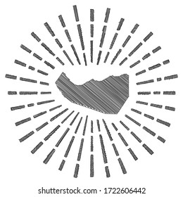 Sketch map of Somaliland. Sunburst around the country in flag colors. Hand drawn Somaliland shape with sun rays on white background. Vector illustration.