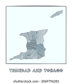 Sketch map of Trinidad and Tobago. Grayscale hand-drawn map of the country. Filled regions with hachure stripes. Vector illustration.