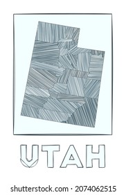 Sketch map of Utah. Grayscale hand-drawn map of the US state. Filled regions with hachure stripes. Vector illustration.