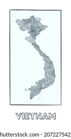 Sketch map of Vietnam. Grayscale hand drawn map of the country. Filled regions with hachure stripes. Vector illustration.