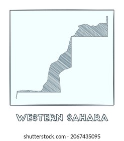 Sketch map of Western Sahara. Grayscale hand drawn map of the country. Filled regions with hachure stripes. Vector illustration.