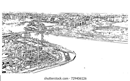 Sketch of Marina bay sand Singapore in vector illustration.