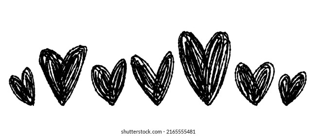 Sketch marker heart  Doodle hand drawn hearts  Valentine's Day set  Line art Scribble vector illustration  