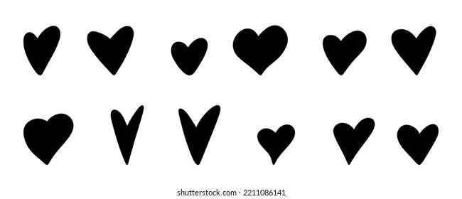 Sketch marker heart  Doodle hand drawn hearts  Valentines Day set  Vector illustration white background  