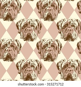 Sketch mastiff in vintage style, vector seamless pattern. 