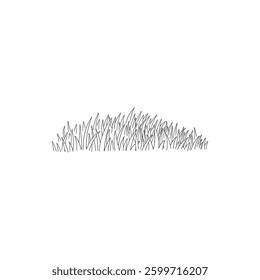 Sketch meadow grass. Line art spring field with natural wild grasses tufts and blooming wildflowers, simple hand drawn lawn grass decorative vector illustration icon