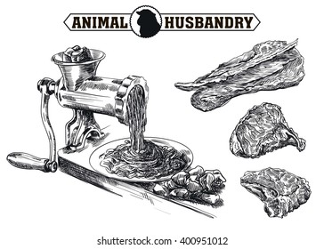 sketch of meat grinder