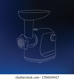 Sketch of meat grinder in vector, icon, blue background