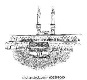 Sketch of Mecca, Saudi Arabia. Vector illustration.