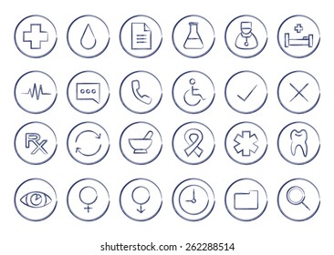 Sketch Medical Linear Icons Set. Vector Clip Art Illustrations Isolated On White