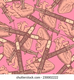 Sketch medical seamless pattern in vintage style, vector