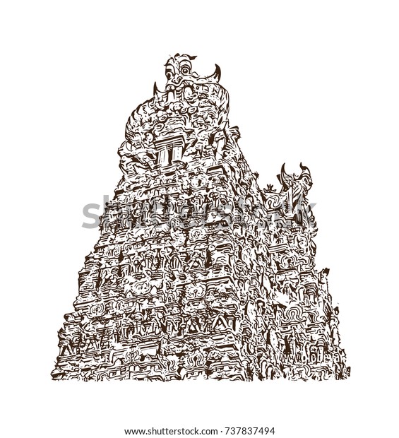 Sketch Meenakshi Amman Temple Madurai Tamil: Vector De Stock (libre De ...