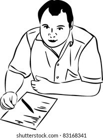 Sketch of the men at the table writing on paper