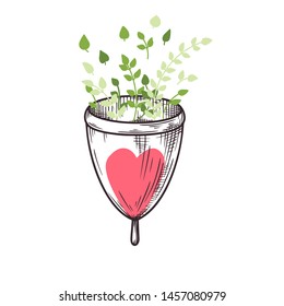 Sketch the menstrual cup. Zero waste. Vector illustration