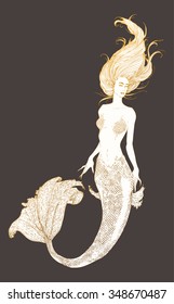 Sketch of the mermaid. Vector illustration.