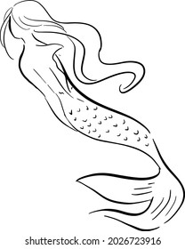 Sketch of a mermaid, vector silhouette of a mermaid