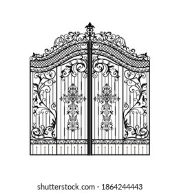 sketch metal gate, entrance to the temple, original illustration forged products