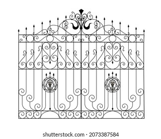 Sketch of metal gates, double-leaf garden door, original, illustration of forged products