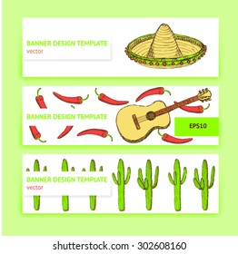 Sketch Mexican banners in vintage style, vector