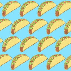 Sketch Mexican Taco In Vintage Style, Vector Seamless Pattern