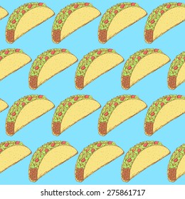 Sketch mexican taco in vintage style, vector seamless pattern
