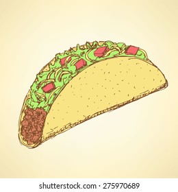 Sketch mexican taco in vintage style, vector 