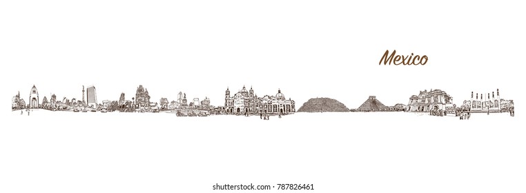 Sketch Of Mexico City Skyline In Vector Illustration.