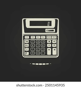 Sketch microcalculator-microcomputer for counting, hand-drawn Dark background. Vector