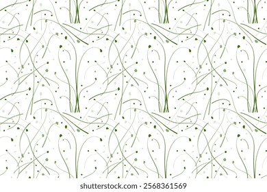 Sketch  microgreen  seeds vector illustration. Seamless pattern with young leaves seedlings. Onion raw microgreens sprouts, healthy eating concept.