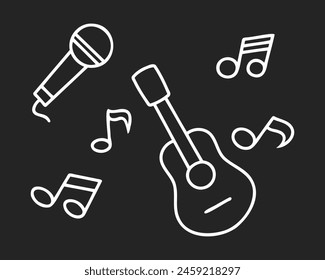 Sketch microphone, guitar, music note icon Doodle clipart Vector stock illustration EPS 10