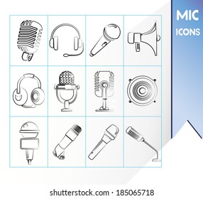 sketch microphone icons set