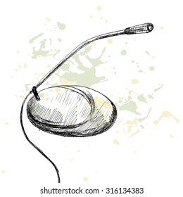Sketch microphone on a white background with blots