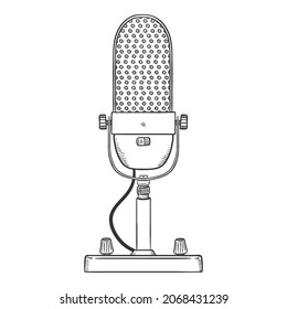 Sketch Microphone for Raido Station Broadcasting. Vector Illustration of Retro Mic.